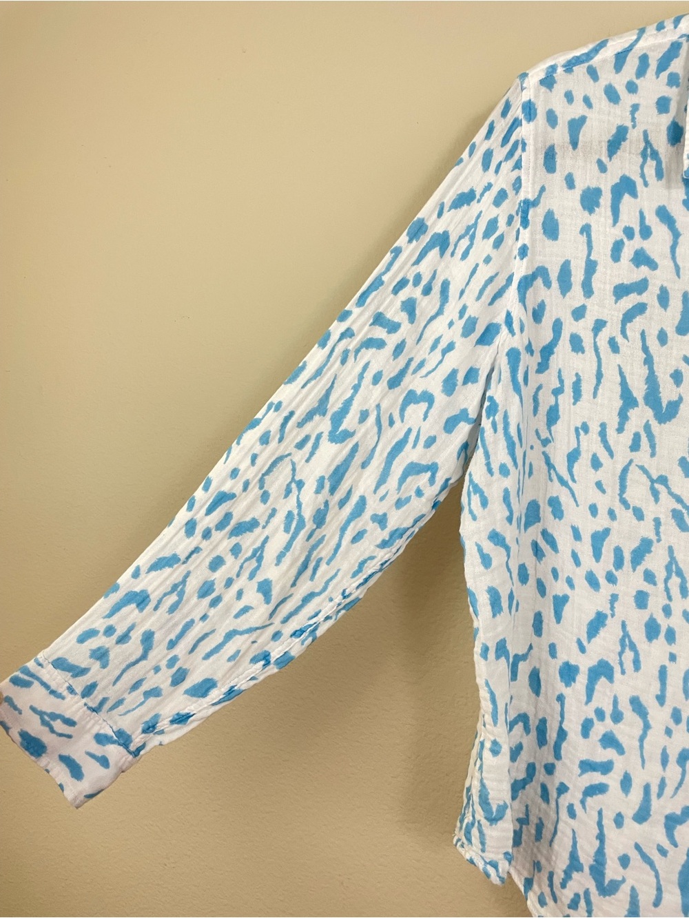 Rails Ellis Teal Cheetah Gauze Crinkle Long Sleeve Button Up Shirt Size XL - Picture 5 of 11